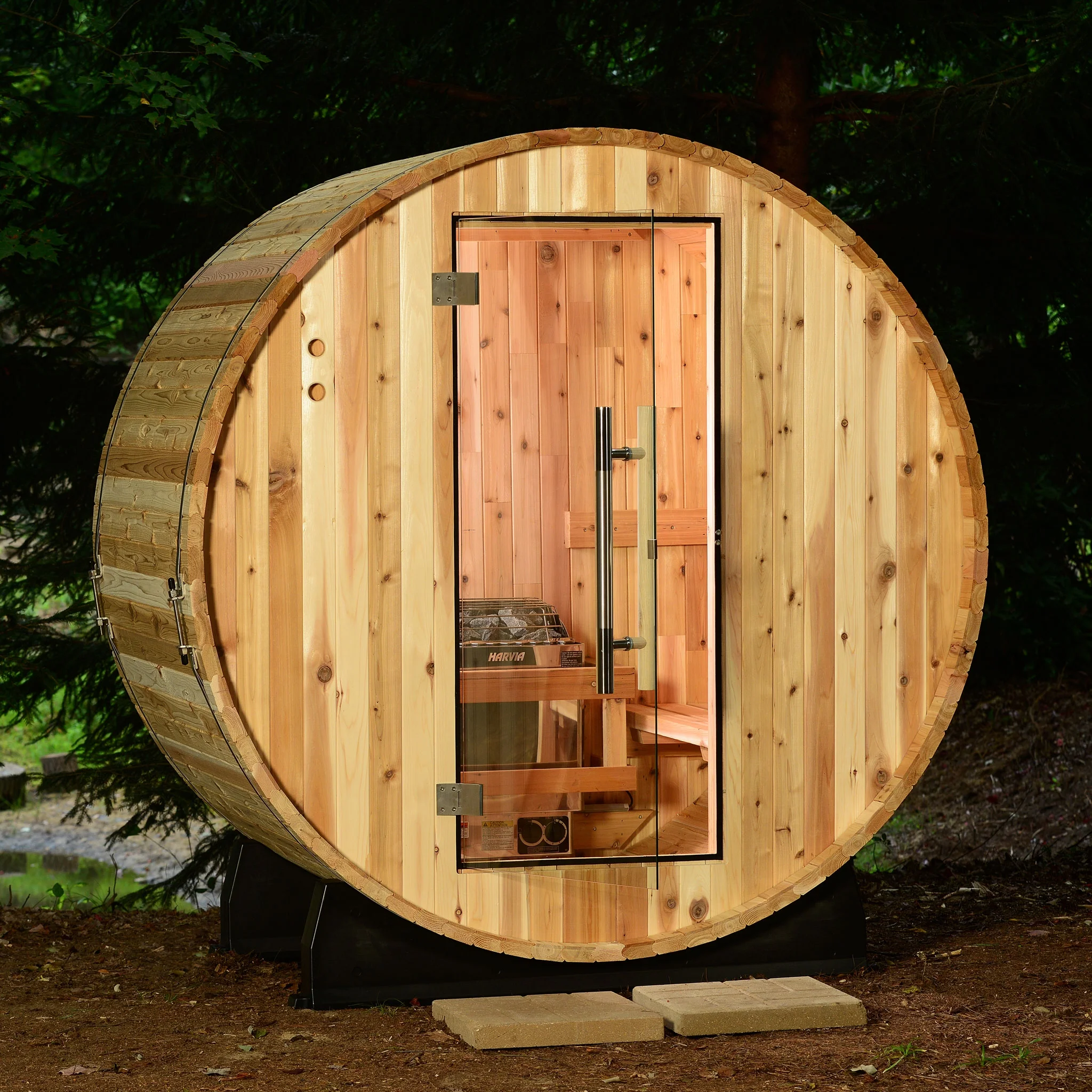 Salem 2-Person Outdoor Electric Heater Barrel Sauna in Rustic Cedar