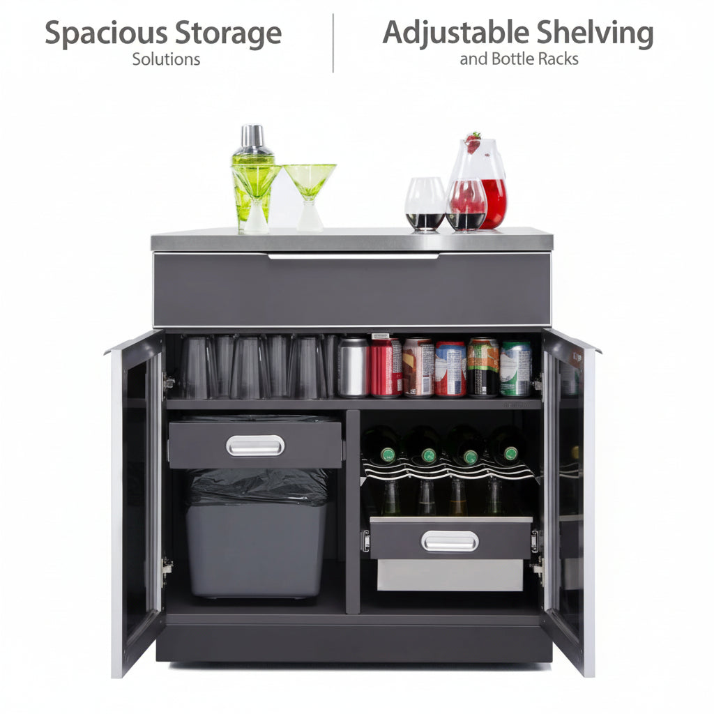 Newage Products Outdoor Kitchen 4 Piece Cabinet Set in Slate Gray with Countertops