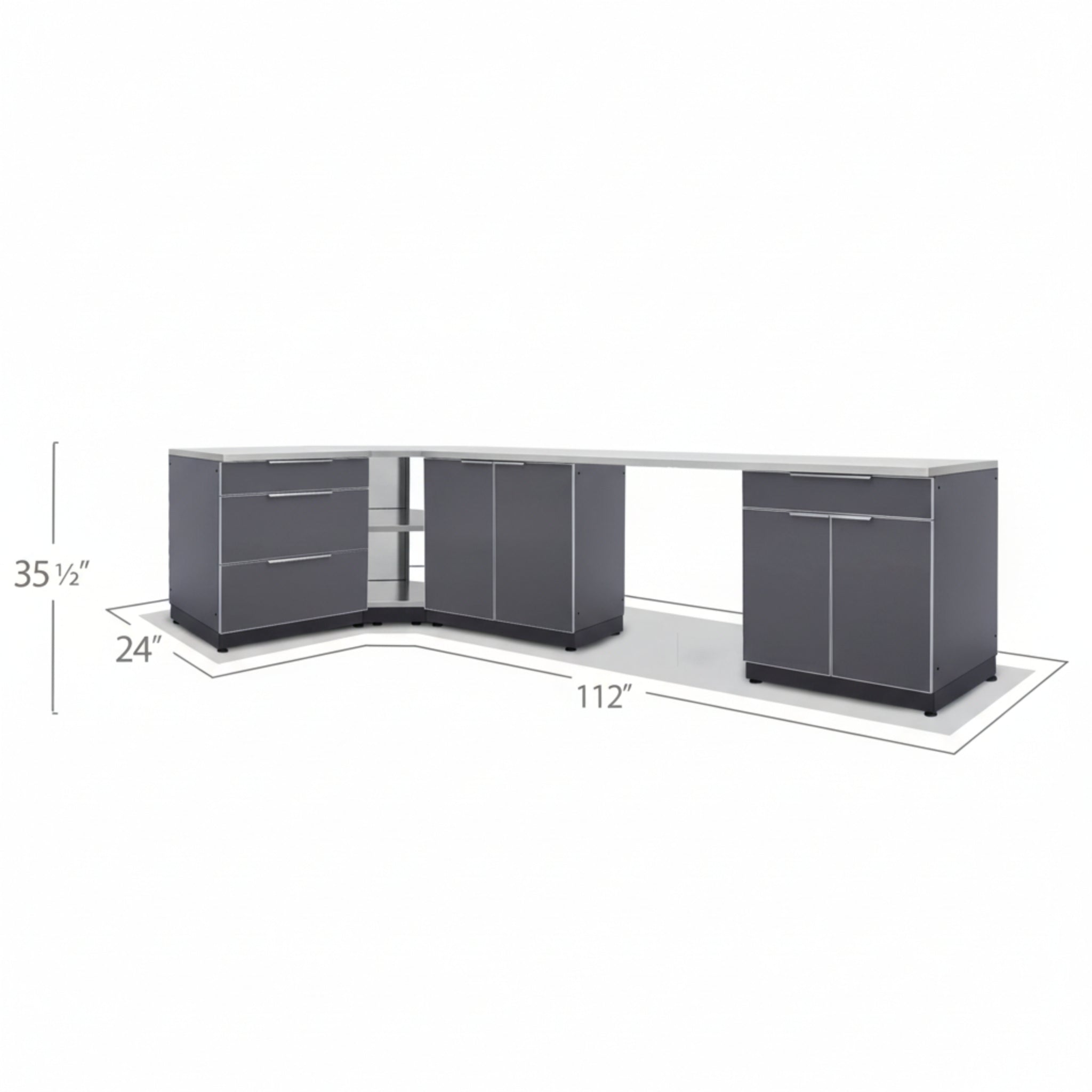 Newage Products Outdoor Kitchen Aluminum 4 Piece Cabinet Set with Corner Shelf, 2-Door, 3-Drawer and Bar Cabinet