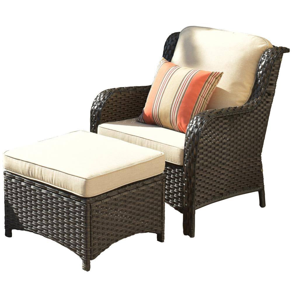 Joyoung Brown 6-Piece Wicker Outdoor Patio Conversation Seating Set with Beige Cushions