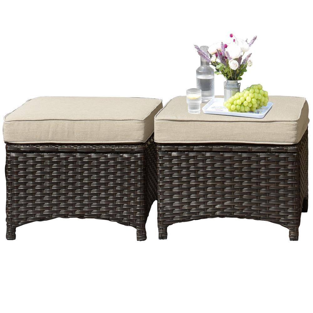 Joyoung Brown 6-Piece Wicker Outdoor Patio Conversation Seating Set with Beige Cushions