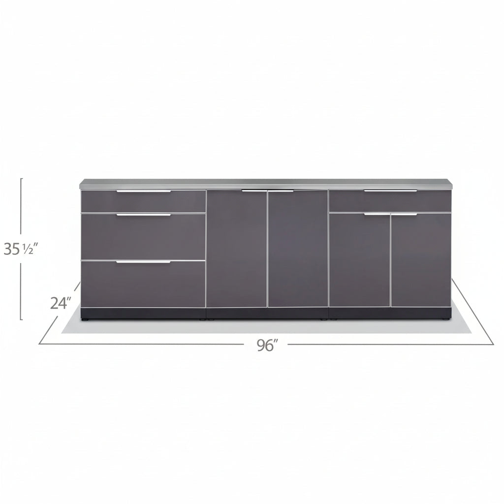 Newage Products Outdoor Kitchen 4 Piece Cabinet Set in Slate Gray with Countertops