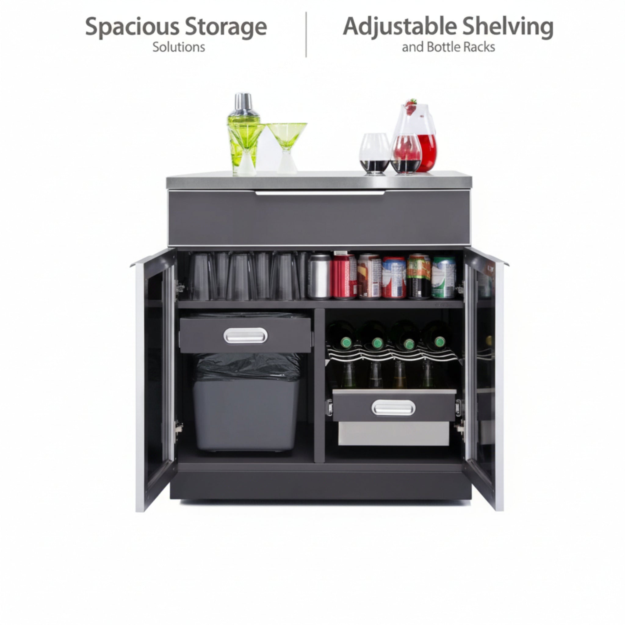 Newage Products Outdoor Kitchen Aluminum 4 Piece Cabinet Set with Corner Shelf, 2-Door, 3-Drawer and Bar Cabinet